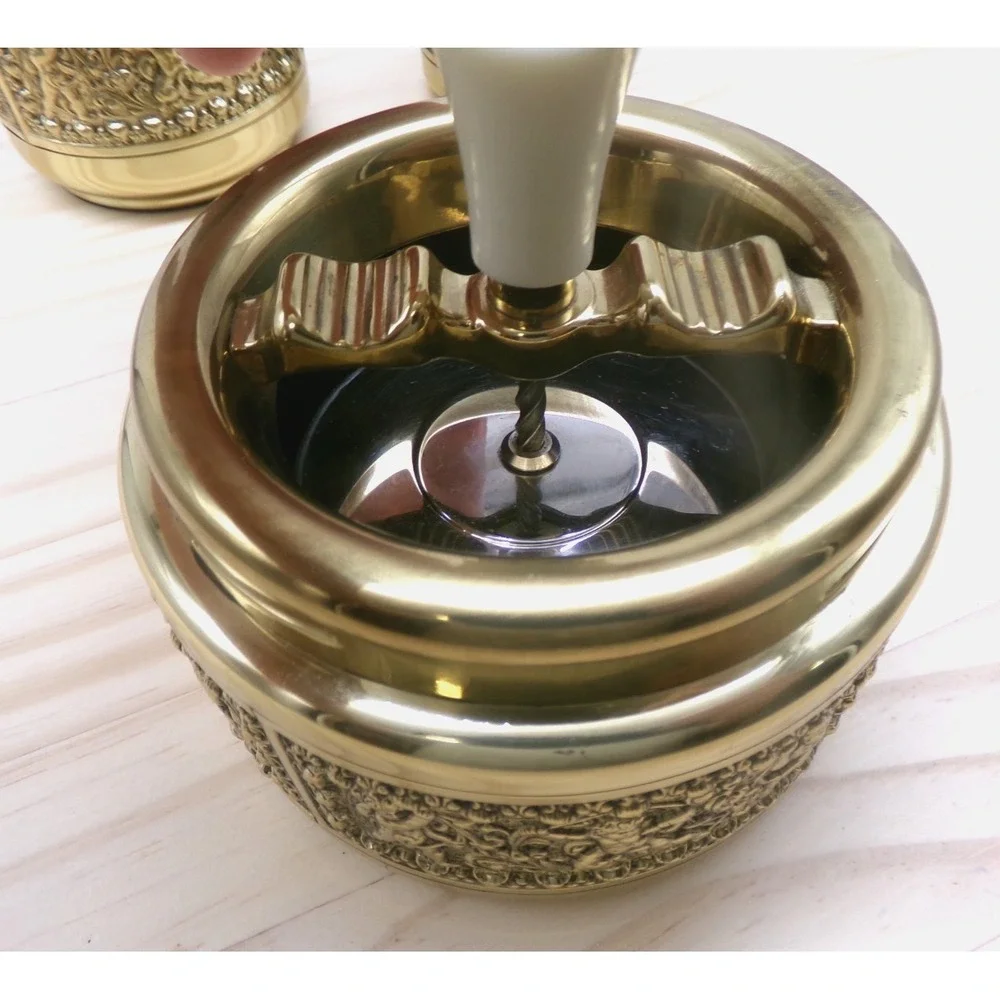 Erhard & Sohne Germany Brass Smokers Set Ashtray Lighter Cigarette Dispenser Vtg